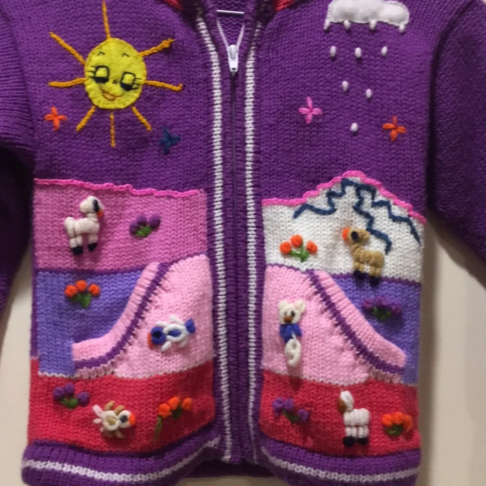 Native Imports Peruvian zip up knit handmade Sweater Patchwork Story size below